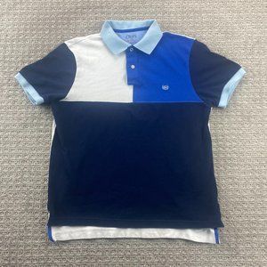 Chaps Golf Shirt Men Medium M Navy Blue White Color Block Everyday Polo Casual